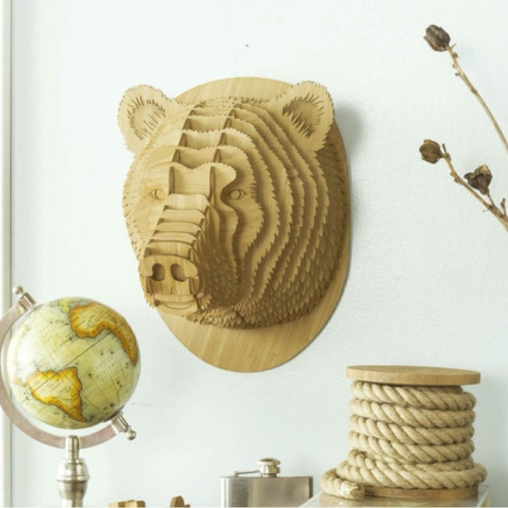 18” Antler ANTLER HOMESTEWART BAMBOO WOOD BEAR HEAD Wall Decor